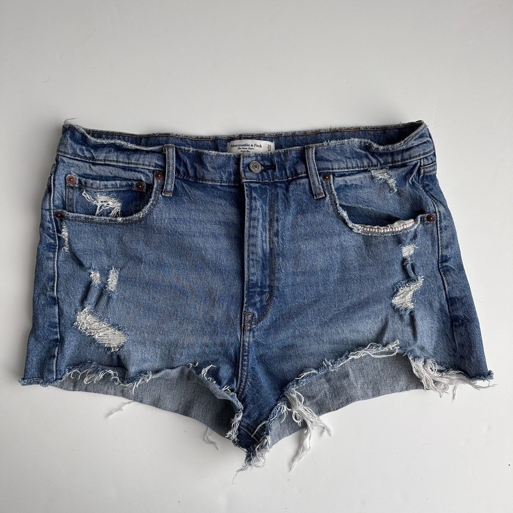 Abercrombie & Fitch The Mom Short High Rise Shorts‎ Womens 16 Denim Distressed